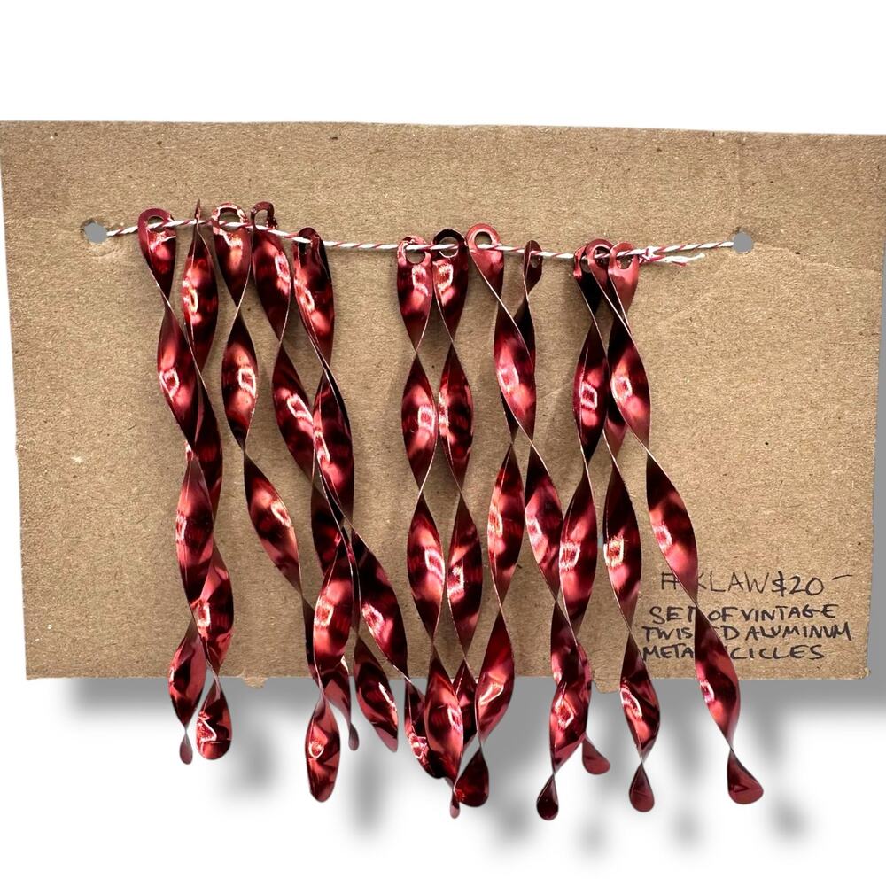 Set of 13 aluminum icicle Christmas ornaments - red maroon color holiday decor